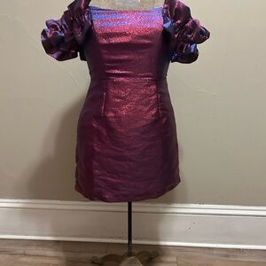 Shimmering Purple Dress with Puff Sleeves